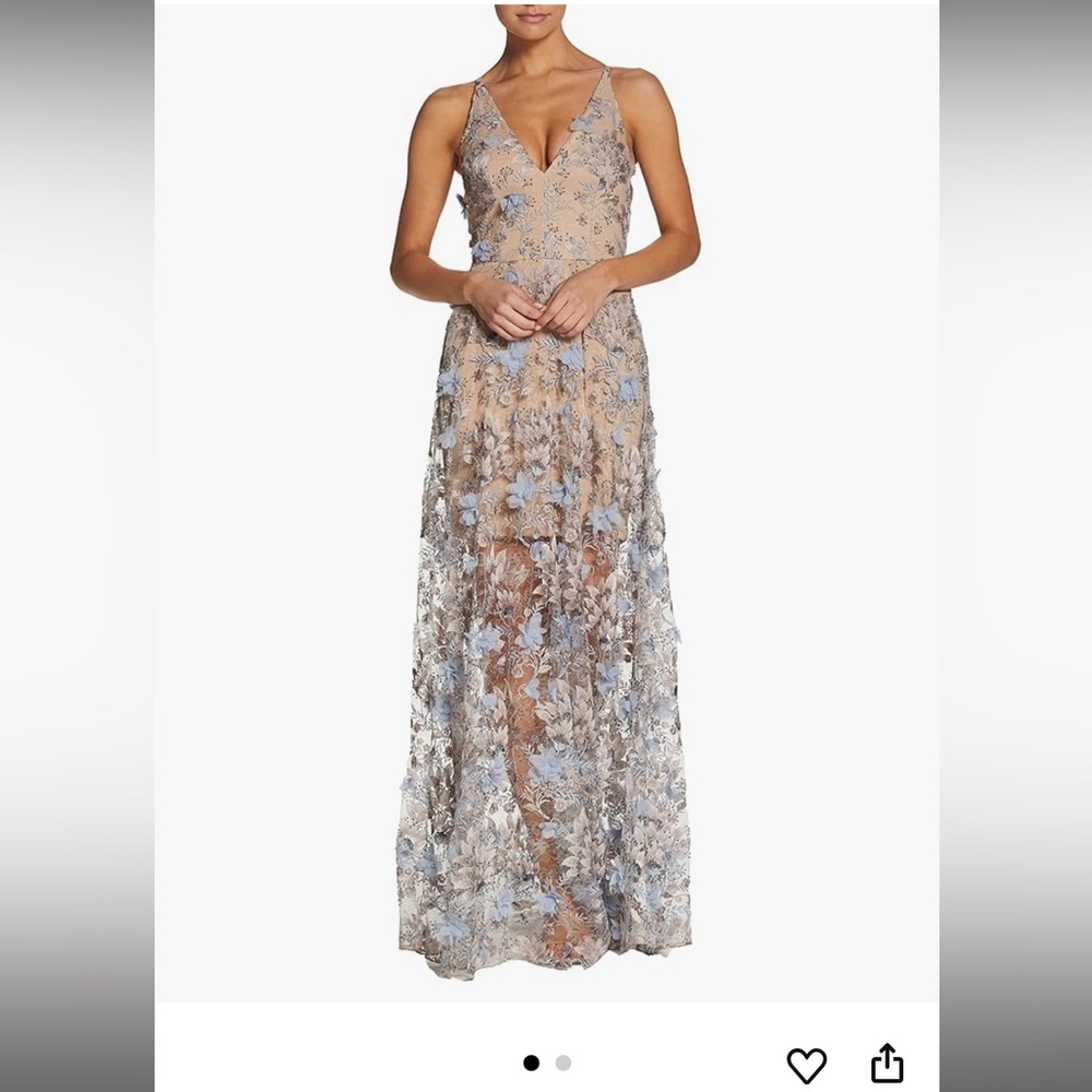 Dress the Population Beige and Blue Lace Maxi Dress